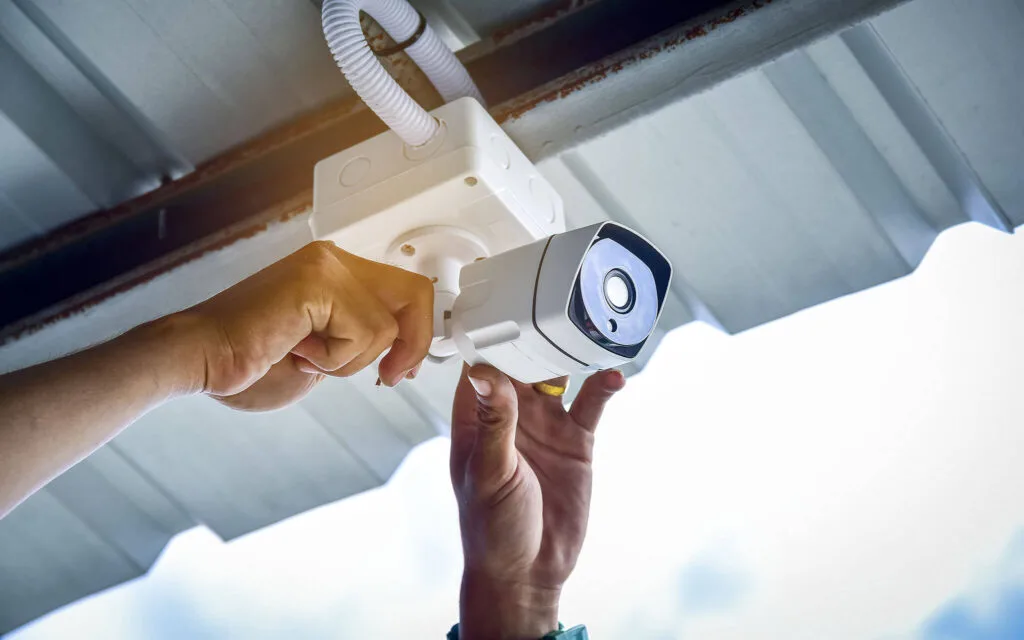CCTV service illustration showing a camera being installed